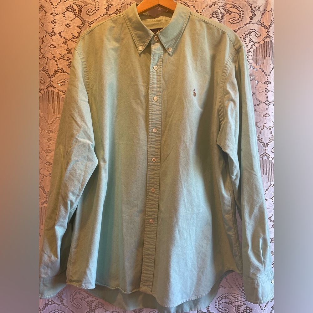 RALPH LAUREN Men's XXL Iconic Oxford Light Mint Green Classic Button-Down Shirt